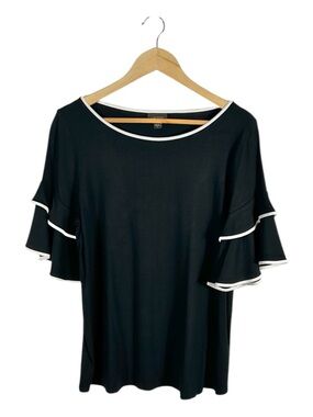 J.Jill Wherever‎ Collection Black White Tiered Ruffle Trim Blouse Size Medium